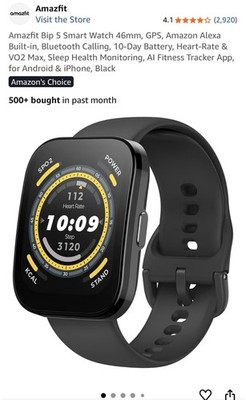 Amazfit Bip 5 46mm Smartwatch GPS Heart Rate Sleep Monitor Black