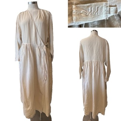 METTA Melbourne Sand Washed 100% Linen, Wrap Midi Dress with Pockets 1/S-M