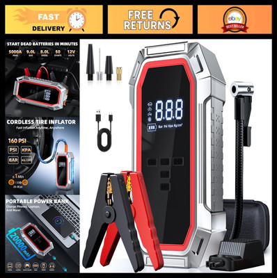 5000A Peak Car Jump Starter & Air Compressor, 160PSI Portable Battery Booster, L