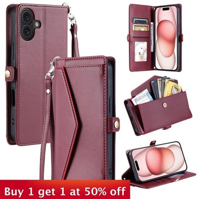 For iPhone 16 Pro Max 15 14 13 12 11 8 7 XR Phone Case Multi-Card Leather Wallet