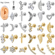 1 Pc 16G Stainless Steel Labret Lip Studs CZ Ear Helix Conch Piercing Earrings