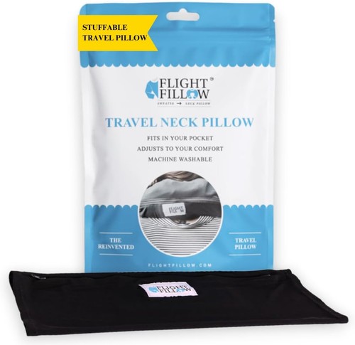Stuffable Neck Pillow for Travel, Plane Long One Size, Black - Picture 1 of 9