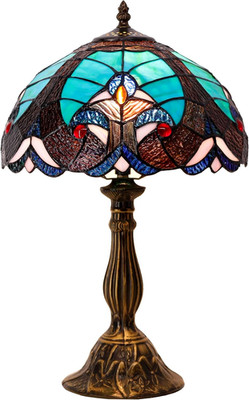 Tiffany Style Green Stained Glass Table Lamp for Bedroom & Office Decor