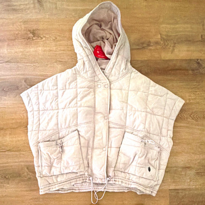 Free People Pink Quilted Hooded Vest S Relaxed Fit Full Zip Pockets