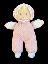 Eden Baby Pink White Waffle Terry Cloth Doll 10" Stripe Polka Dot Hat Soft Toy