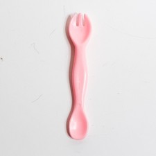 Vintage Plastic Pink Baby Spork Utensil Fork Spoon Combo Made in China
