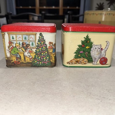 Two Square Christmas Kittens and  School Tins
