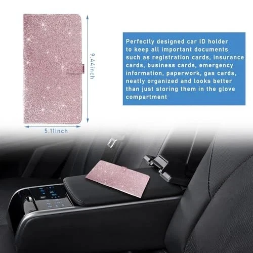 Titular de Registro y Seguro de Coche, Tarjeta Automática L-9.4×5.1" Rosa Brillo Foto 2 de 4