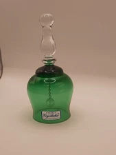VTG. Exotic Green Glass & Clear Handle Bohemia Handmade Crystalex Bell-5.5" x 2"