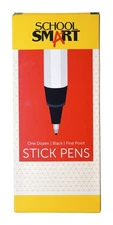 Round Stick Pen, Fine Tip, Black, Pack of 12