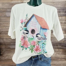 Vintage Retro 90s Single Stitch Tee Shirt BIRDS Home Sweet Home Springhill M NOS