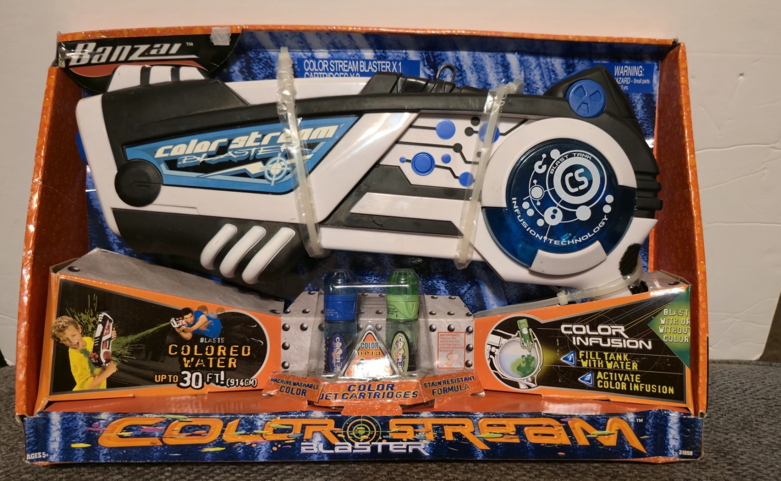 Banzai Color Stream Battle Blaster Azul Nuevo en Caja Algunos Colores Líquido Evaporado Ver Imagen