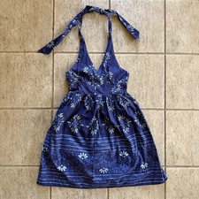 ModCloth Haute Happenstance Blue Floral Shibori Fit & Flare Halter Dress Medium