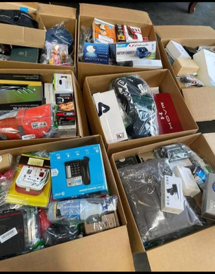 Large box of mixed liquidated inventory to keep or resell 10-15 new items 12 lbs