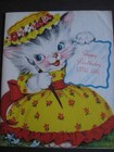1940s vintage greeting card American Greetings BIRTHDAY Cat w Flowered Dress&Hat — photo 2