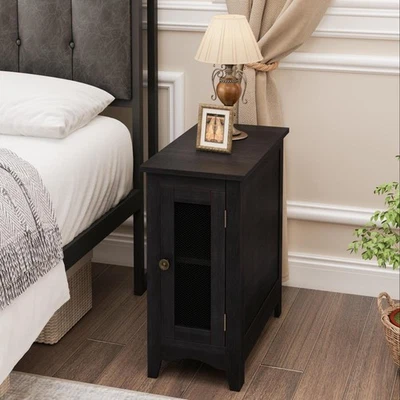 SECSOFIER Rectangle Narrow Accent Side Table, Solid Black Veneer 11.75x21.75x24.25'' Black