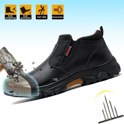 Waterproof Work Boots for Men Slip-on Steel Toe Shoes Safety footwear Anti-slip