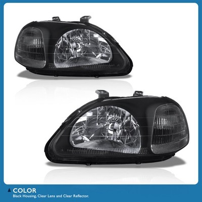 For 96-98 Honda Civic EK EJ EM Black Housing Headlights