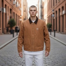 Carhartt Jacket S Mens Brown Oj3370-M Cotton Coat Lined Zip Solid Workwear Work