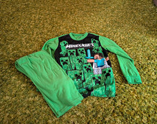 Minecraft Boys Fleece Pajama Set L Green/Black Flame Resistant Steve Creeper