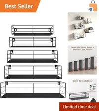 Versatile Set of 5 Black Floating Shelves - Easy Installation, Maximum Impact