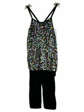 WEISSMAN Size CL L Dance Costume Black Colorful Sequins Pants Jazz Tap