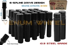 20 Pc 12x1.25 Black Spline Lug Bolts 40mm Shank+ 2 Keys Dodge Dart Fiat Cherokee