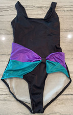 SUNBIRD Swimsuit Sz 11/12 One Piece Built In Bra Colorblock Black Vintage