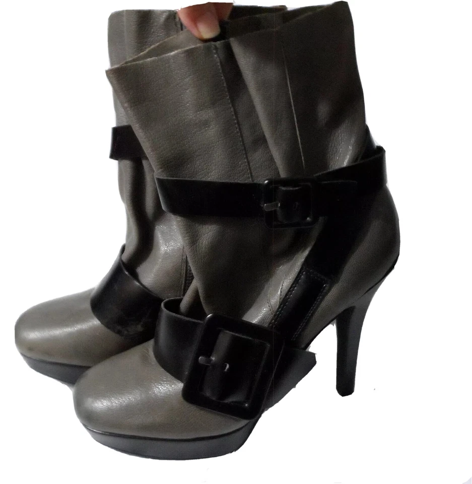 BACIO 61 Sexy ESSATO Pumps Heeled Boots 7.5 M Taupe Black Strappy Buckle style - Image 2 of 4