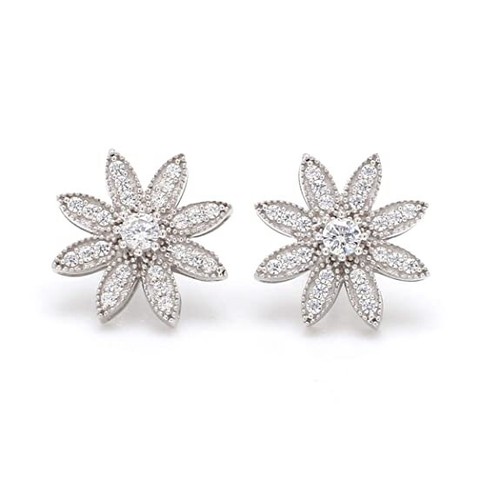 Kingsley Ryan - Boucles d'oreilles en argent massif avec perle fleur