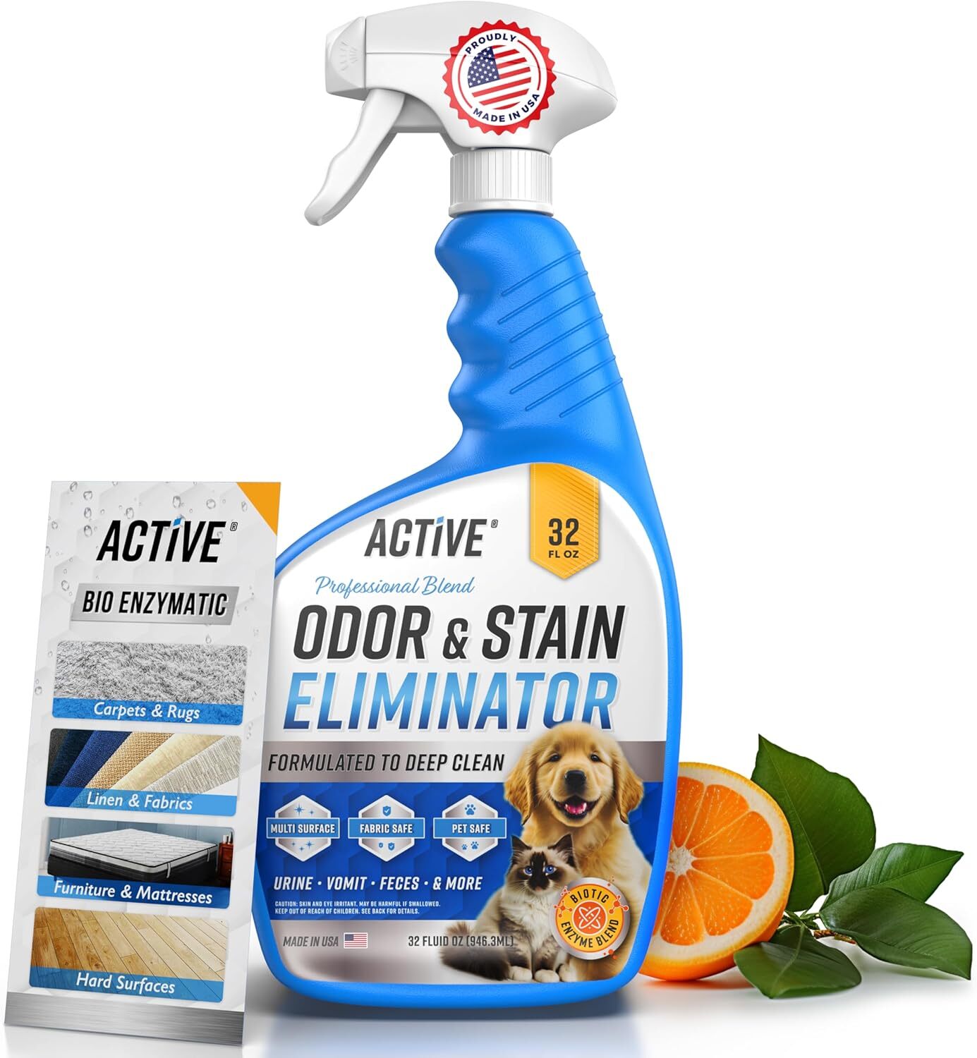 Pet Odor and Stain Eliminator - 32 oz ACTIVE Enzyme Cleaner for Dog & Cat...