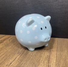 Vintage Stephan Baby Piggy Bank Light Blue with Polka Dots Unused