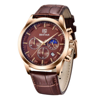 Men's Multifunction Chronograph Quartz Watches Waterproof Calendar Leather Strap