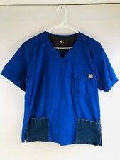 Carhartt Scrub Top Women's Size S Blue Nursing Modified Pockets V-Neck Short Slv