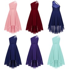 Kids Girls One Shoulder Dress Evening Party Proms Gown Formal Wedding Dresses