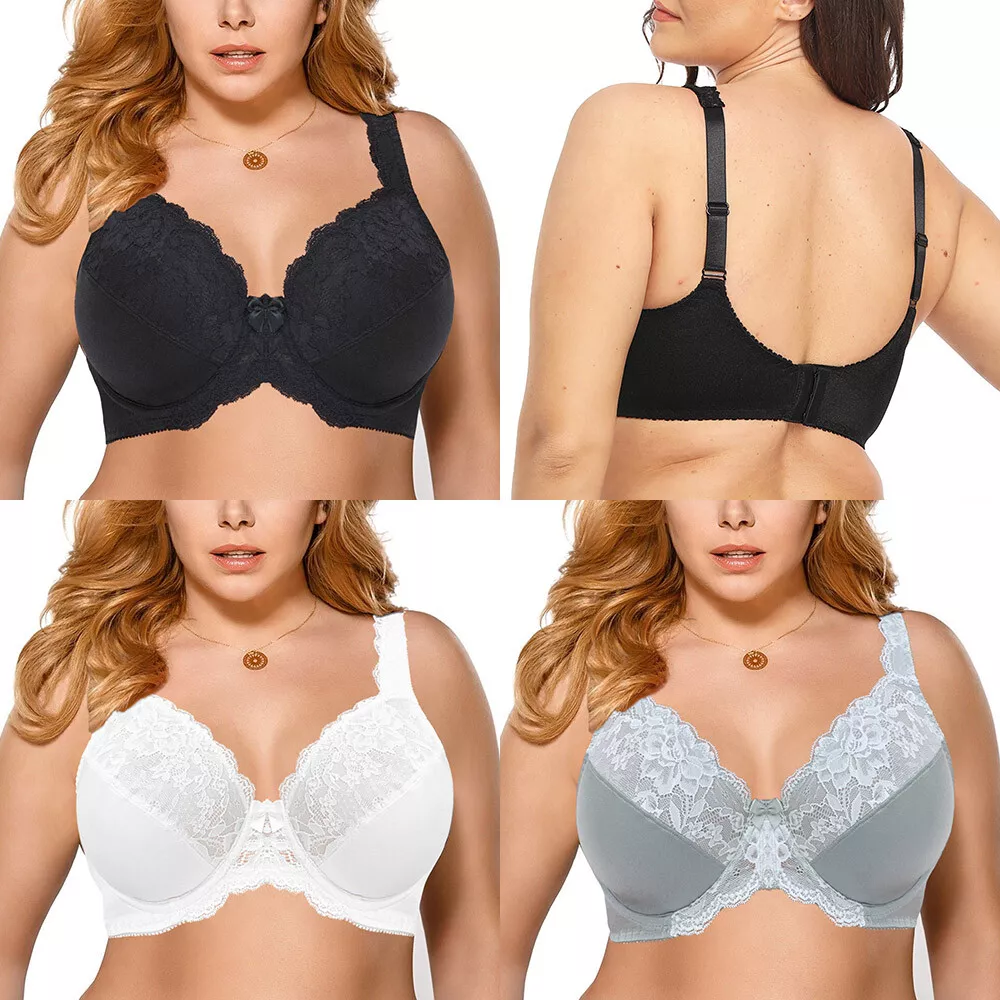 Ladies Luxury Lace Bra Underwired Plus Size Full Cup Large Bosom 32-54  CDEFGH HH