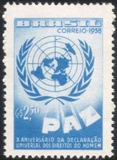 Brazil 1958 UN/Human Rights 10th Anniversary/Map/Peace 1v (n28009)