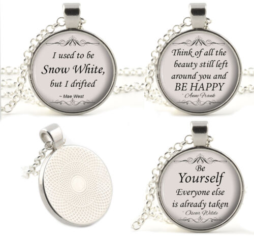 Silver Quote Necklace Pendants - Poetry Music Song Lyrics Movie Religion Gifts - Photo 1/79