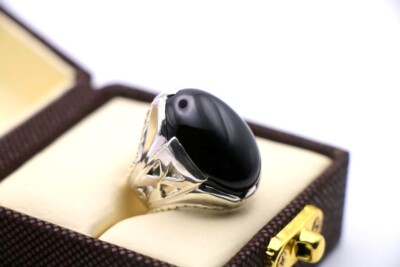 Yemeni Aqeeq Herren Ring dunkelroter Achat Handarbeit Schmuck 925 Sterling Silber