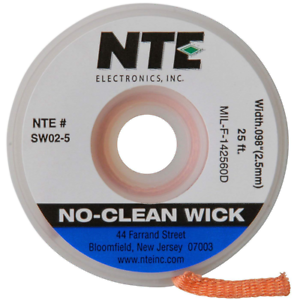NTE Electronics SW02-5 No-Clean Solder Wick 5' Length 4 Blue.098" Width