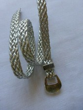 Art Deco Accessories by Pearl Silver Metallic Skinny Braided Belt Size S M Vtg