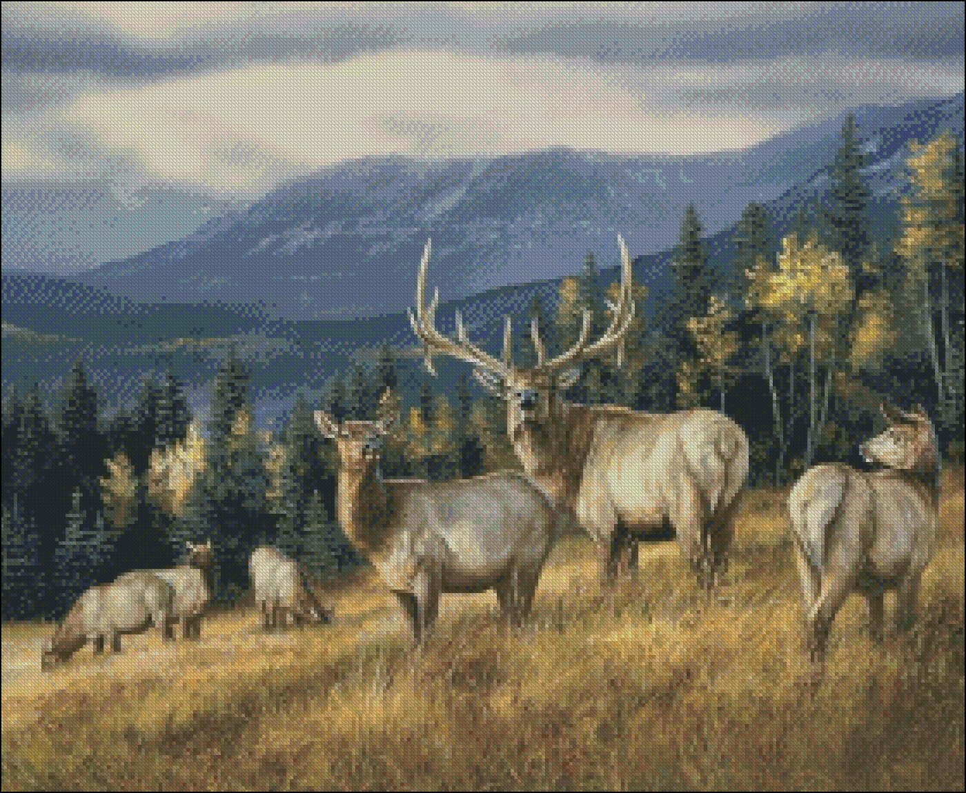 Autumn Gold Elk Herd - DIY Chart Counted Cross Stitch Patterns ...