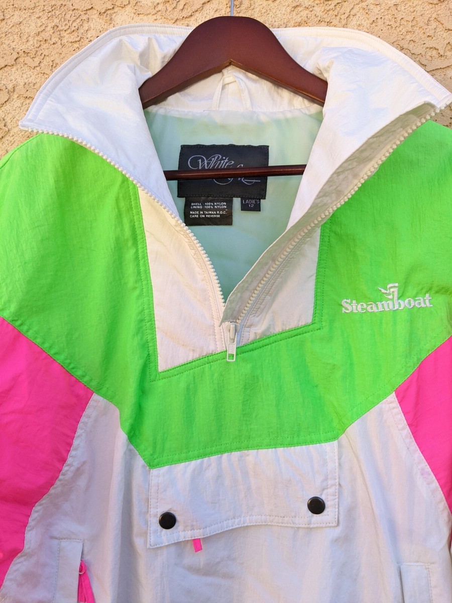 Vintage 80s 90s Neon Windbreaker Pullover White Fir
