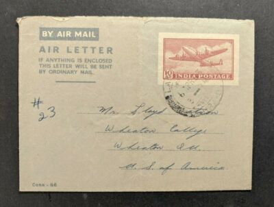 1953 Landaur Dehra Dun India Airmail Cover to Wheaton Illinois USA HandG G10