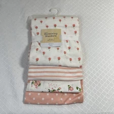 Modern Baby Assorted 4 Pack Receiving Blankets 100% Cotton roses