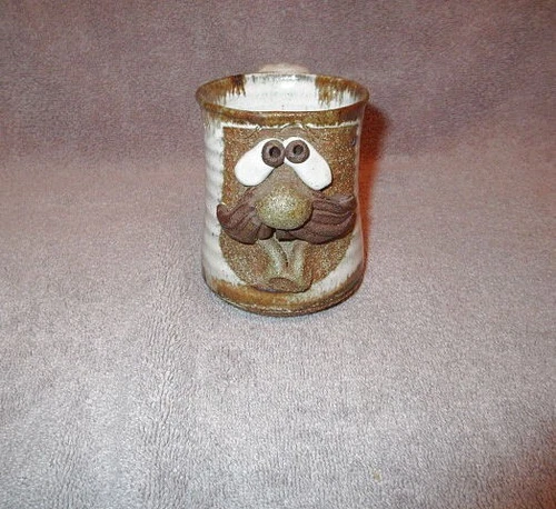 Vtg MMS Mahon UGLY FACE Pottery MUG Mountain CRAZY Man 3D Face CLAY ART Signed