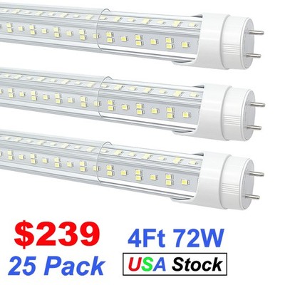 25 Pack T8 48'' LED Shop Light 72W G13 Bi-Pin 4Ft Led Bulbs 4 Foot Led Shop Light