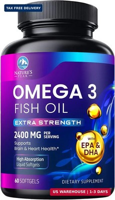 Omega 3 Fish Oil Supplements - 2400mg Fish Oil Per Serving - Triple Strength Ome