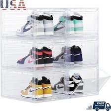 XXL Shoe Organizer Stackable Clear Boxes W/ Magnetic Door Dust-Free Storage New