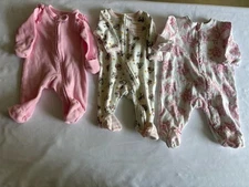 Lot of 3 Newborn Girl's Long Sleeve Zippered Sleepers Multi Brands